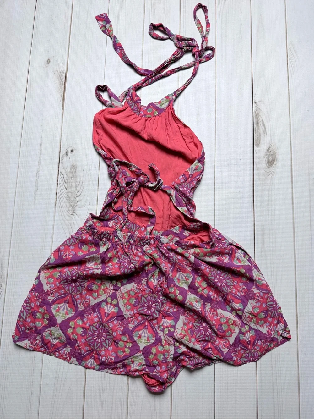 Purple Pink Floral Halter Romper